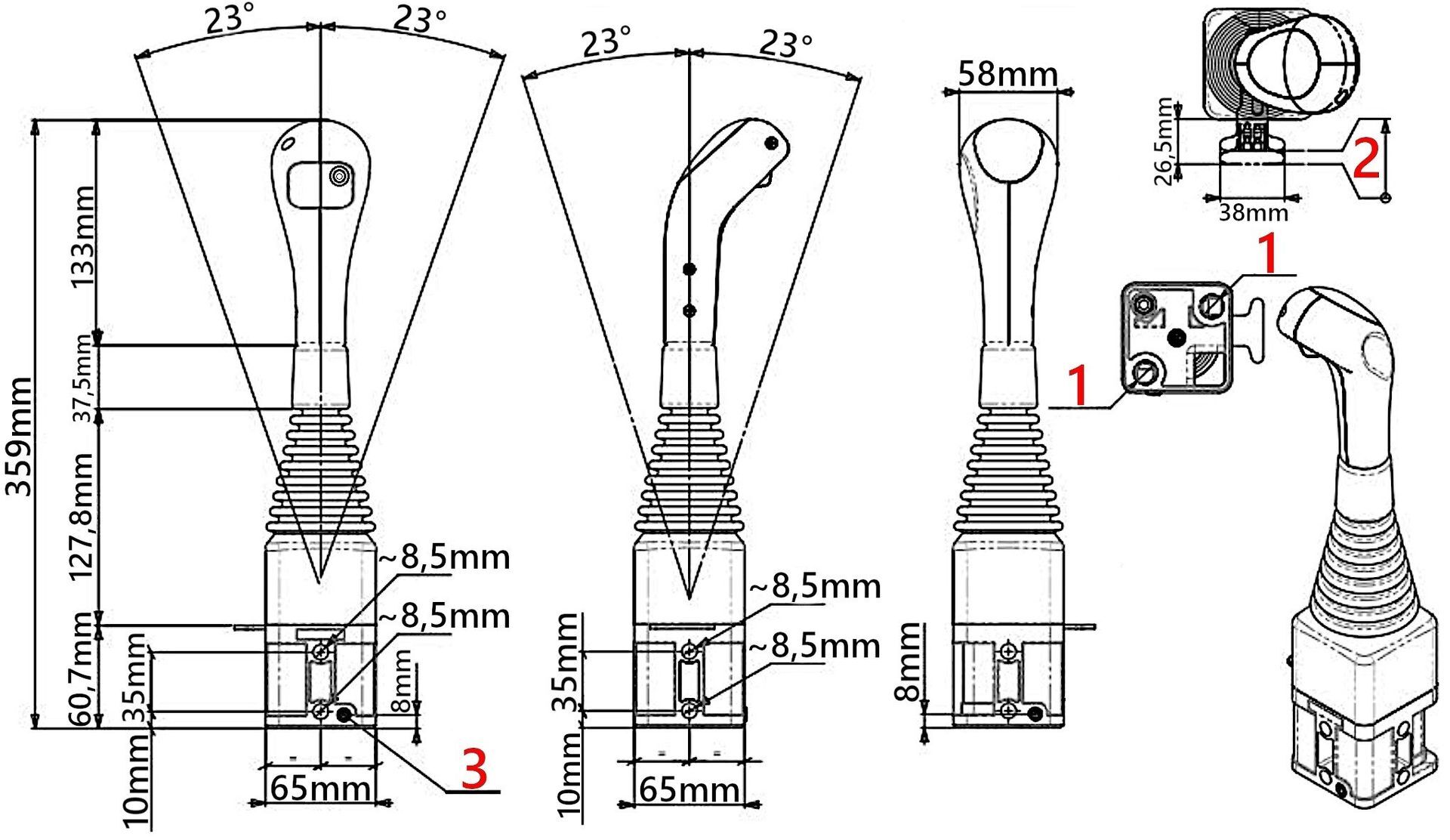 BALL JOYSTICK Joystick FOR TURA EXCAVATOR with 1 BUTTON