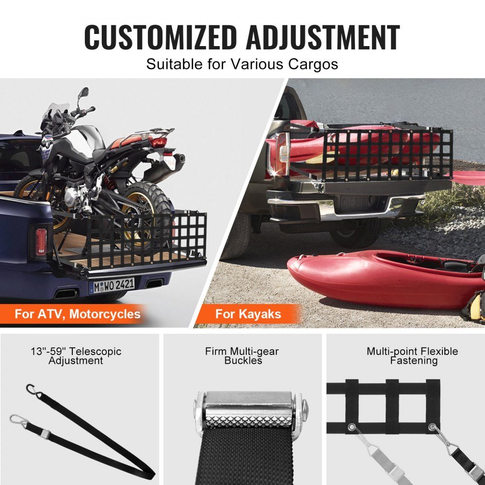 Tailgate Net 1525x470mm Truck Bed Net with 4 Adjustable Telescopic Straps Extendable and Durable Flexible Adjustment Cargo Net Suitable for Pickup Trailer Truck Jeep SUV