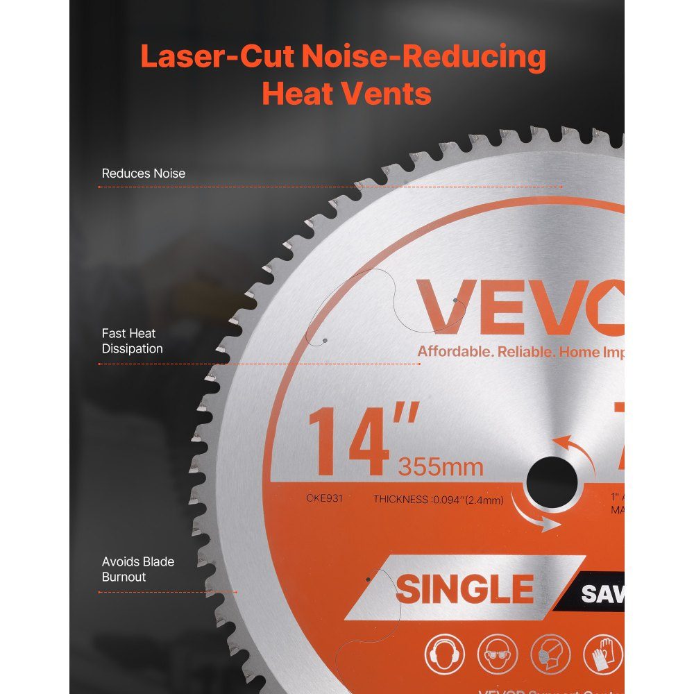 Circular Saw Blade (355mm diameter, 72 sharp teeth and 2.4mm thickness), ideal for steel, aluminum, compatible with circular saws, alloy steel saw blade with noise-reducing heat dissipation, 1 piece