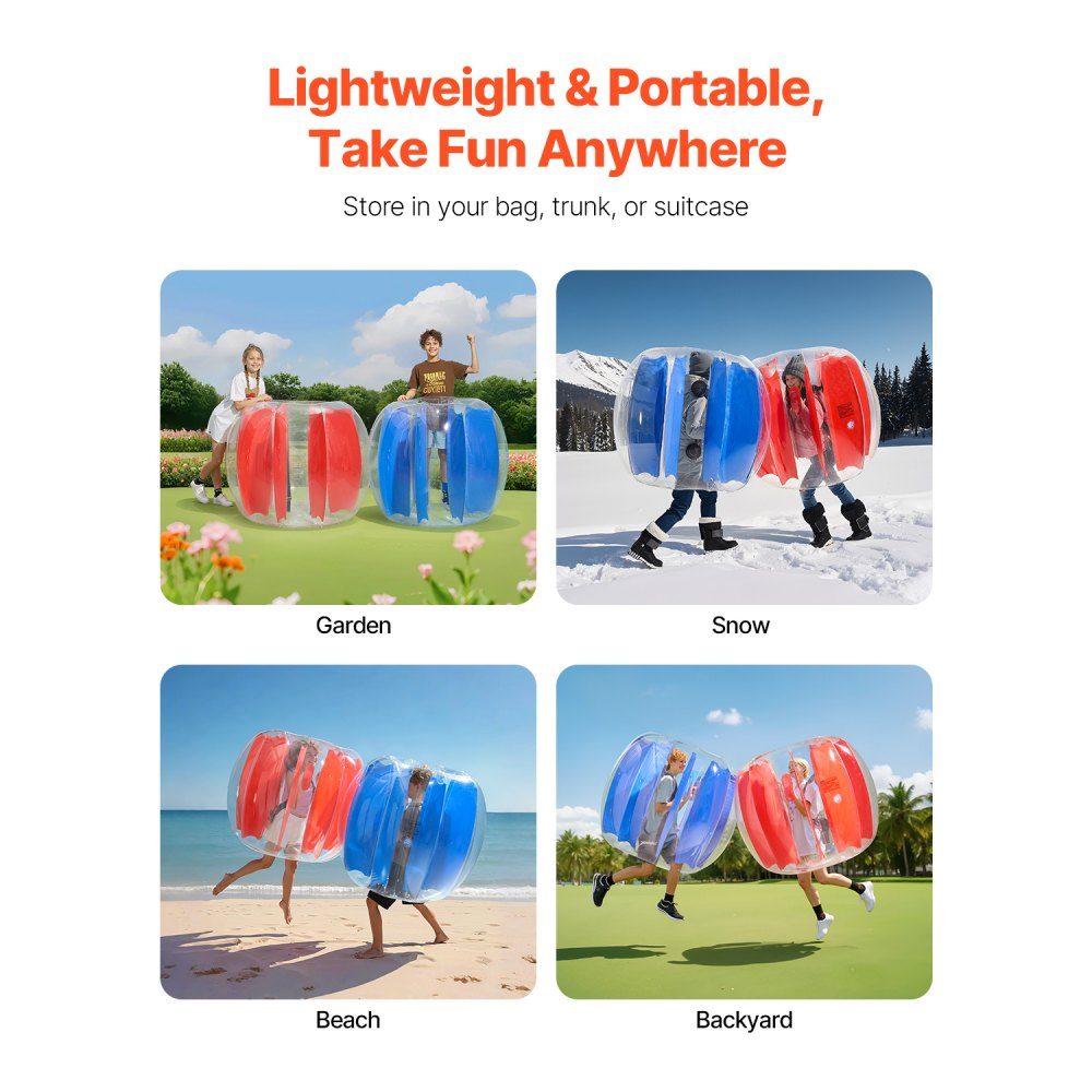 Inflatable Bumper Ball (2 Pack) 1.2m Heavy Duty 0.5mm Thick PVC Bubble Knocker Collision Ball for Outdoor Sports Team Games Park Toy (Red + Blue Stripes)