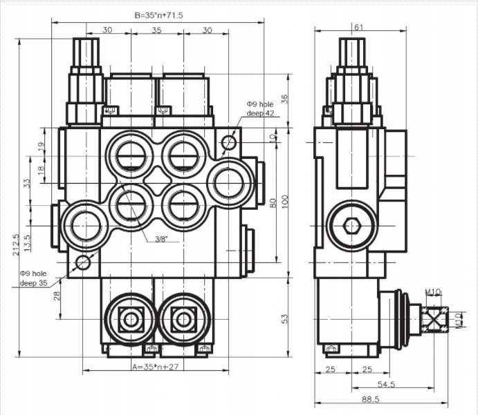 Hydraulisches Steuerventil Wegeventil 4-Wege 40 l, 2 Joysticks