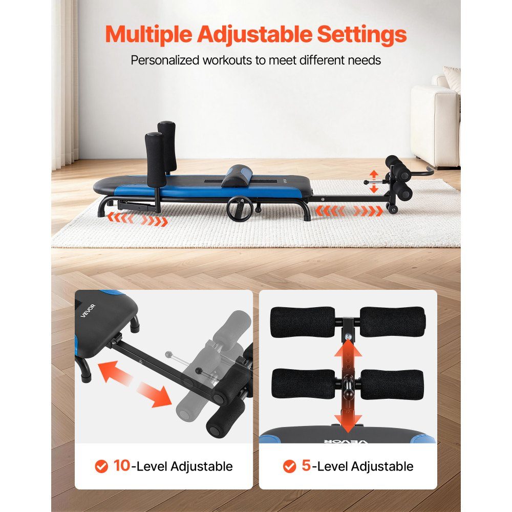 Rektrainer tot 160 kg, robuuste tuimeltafel met stabiele constructie, rugtrainer om de wervelkolom en nek te ontlasten, rugstrekbank met handmatige wielbediening blauw zwart