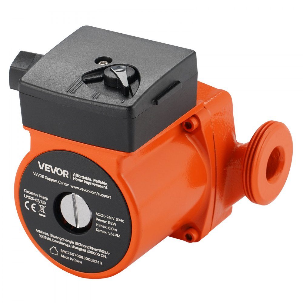 LPS25-6S/130 Cast Iron Circulation Pump 1/8HP 55L/min Hot Water Circulation Pump Threaded Connection 3 Speed ​​Setting Quiet Operation for Home Heating Systems