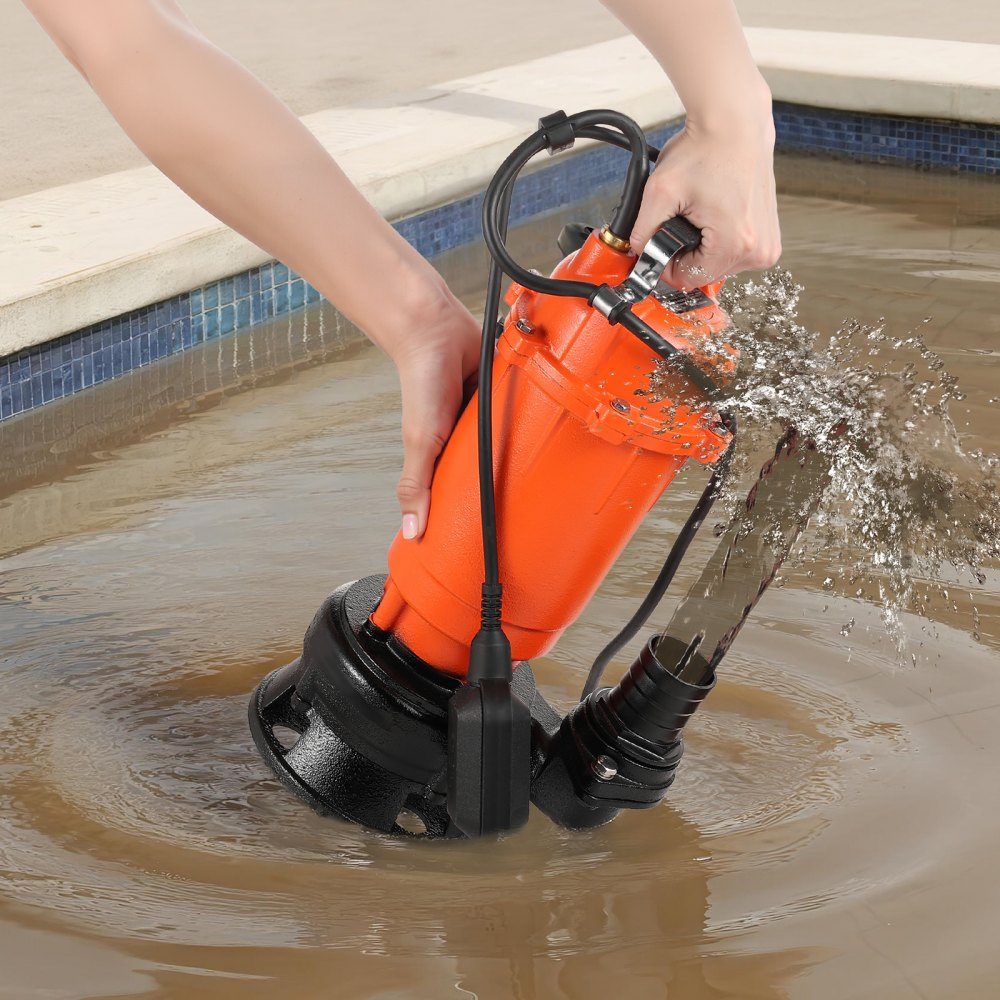 1500 W Tauchpumpe, 21000 l/h, Schmutzwasserpumpe aus Gusseisen mit automatischem Schwimmerschalter, 18 m Förderhöhe zum Abpumpen von Schmutzwasser, für Pools, Teiche & überschwemmte Gebiete