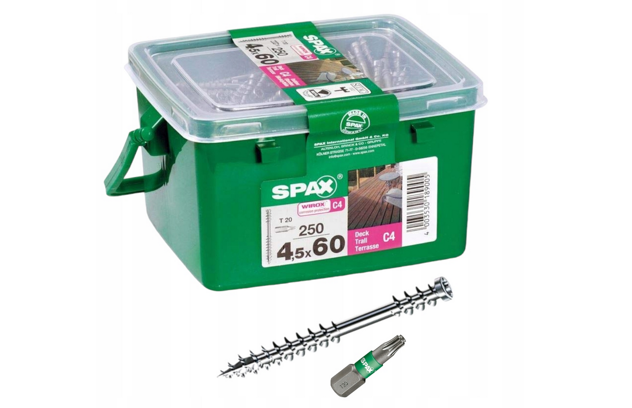 Wkręty tarasowe SPAX 4,5x60 250 sztuk C4 + bit 4,5X60C4250 Wkręty tarasowe SPAX 4,5x60 250 sztuk C4 + bit 4,5X60C4250