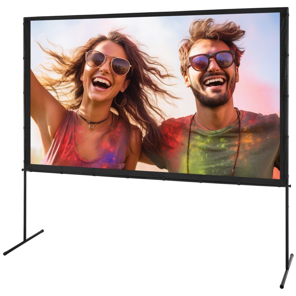 Projection Projector Screen with Stand, 100" HD 4K Outdoor Indoor Projector Screen, Quick Fold Portable Movie Screen 16:9 for Home Theater, Camping and Casual Events, Black