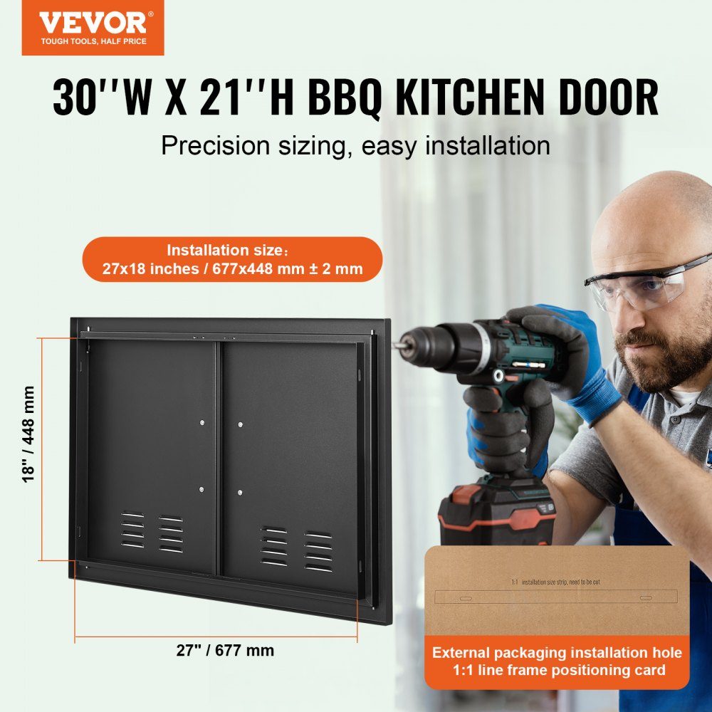 Grill Access Door 762x533x46mm Double Outdoor Kitchen Door Flush Mount Cold Panel Door Vertical Wall Door with Handles and Vents for Grill Island Grill Station etc