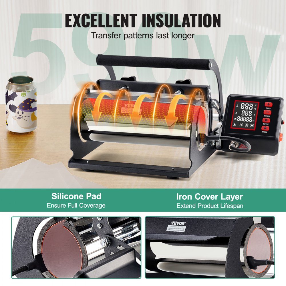 Tumbler-Wärmepresse, 11–30 oz Tassenpresse, schnelles und gleichmäßiges Erhitzen, Tumbler-Presse mit Sublimationspapier, Klebeband und Handschuhen, Temperatur- und Zeiteinstellung, für Sublimationsbecher, Tassen, Becher, Schwarz