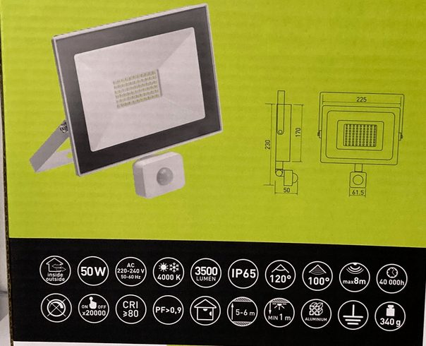 Schijnwerper LED HALOGEENLAMP 50W met BEWEGINGSSENSOR