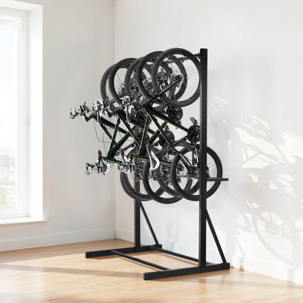 Porte-vélos pour 5 vélos, support de vélo avec 5 crochets robustes, acier au carbone, capacité de charge de 300 lb, support de sol vertical pour garage, salon, hangar intérieur