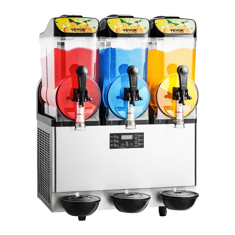 Commercial Slush Ice Machine 45L Slushie Maker with 3 Tanks, Stainless Steel Crushed Ice Machine for 180 Cups Margarita and Smoothies, Ice Slush Machine for Home Catering Cafe Bars