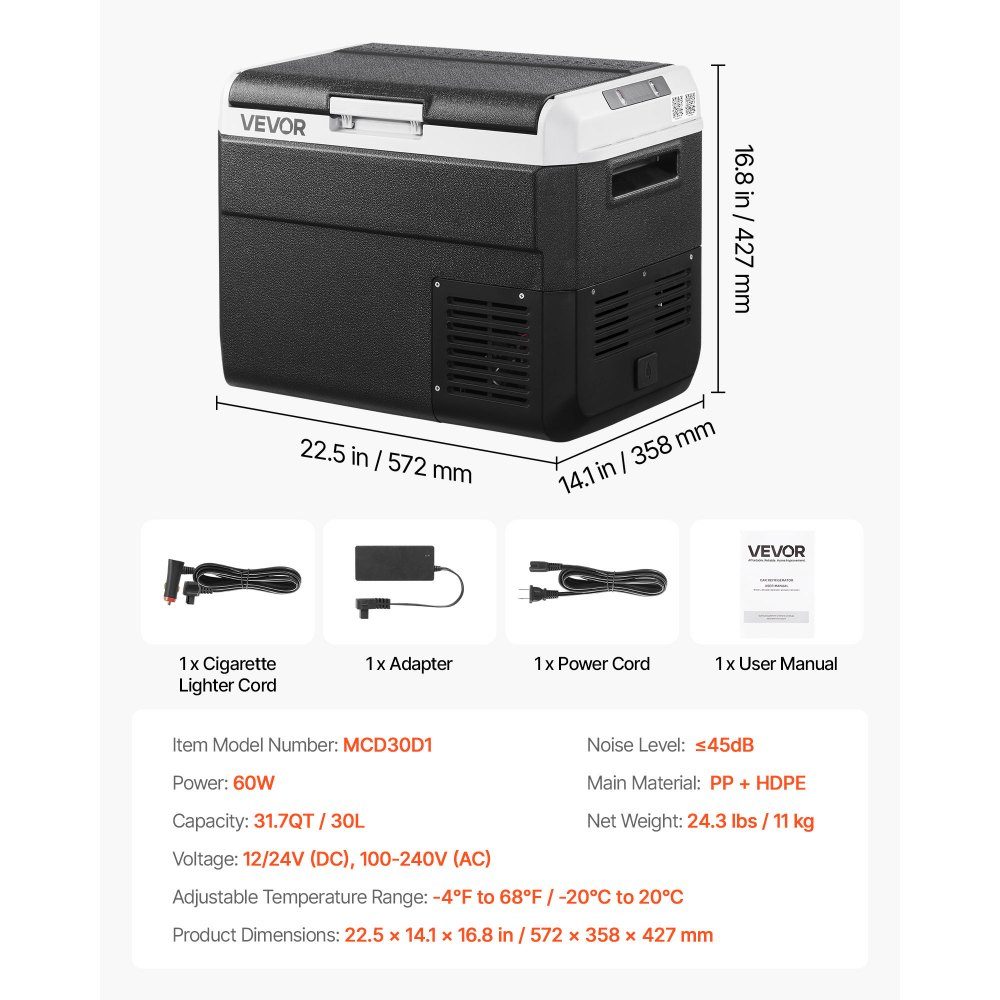 Compressor Cooler Box 30L Portable Car Fridge with Adjustable Temperature & App Control Refrigerator 12/24V DC und 100-240V AC for Outdoor Camping Trips and RVs