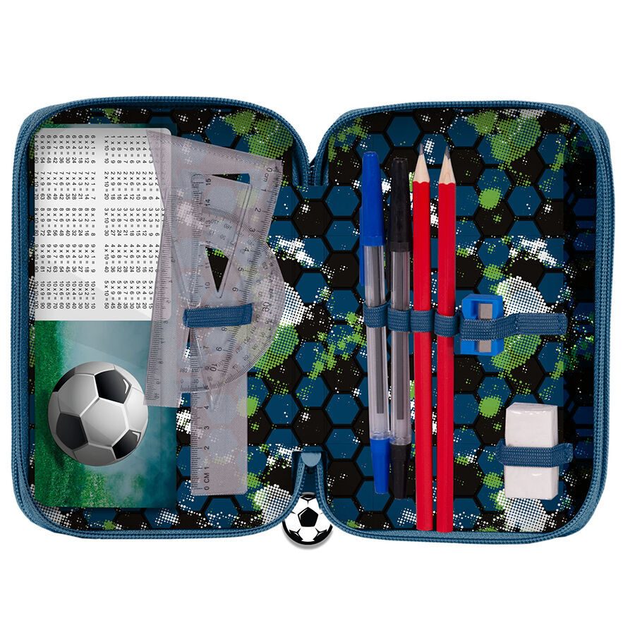 Trousse à crayons 3 compartiments et accessoires de football