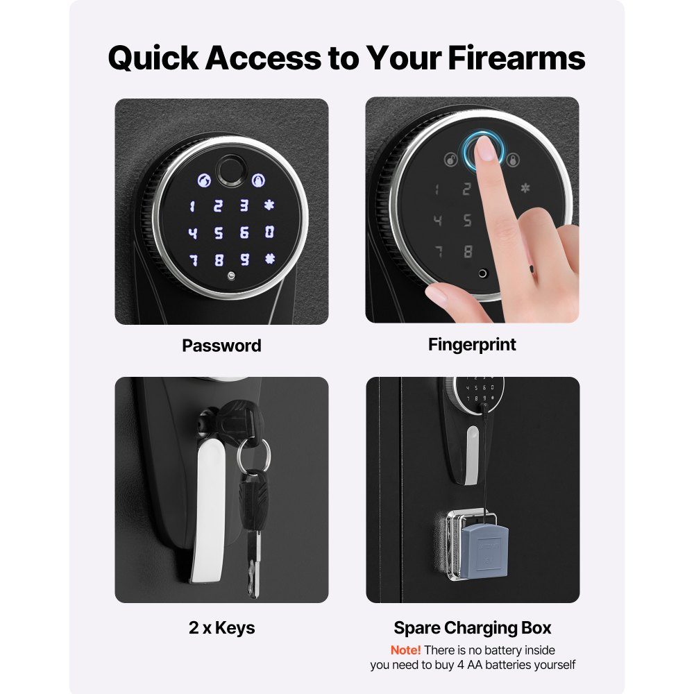 Armoire à armes, armoire à armes avec accès rapide, 3 compartiments à pistolet et supports réglables, armoire à armes d'épaule, coffre-fort pour fusil avec verrouillage par empreinte digitale et mot de passe, noir, assemblage requis