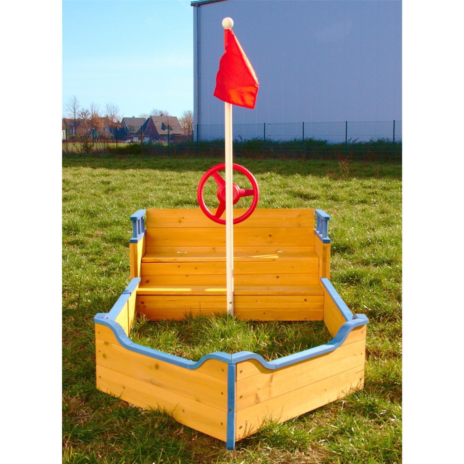 Bac à sable en bois pour bateau pirate avec cachette secrète Bac à sable en bois