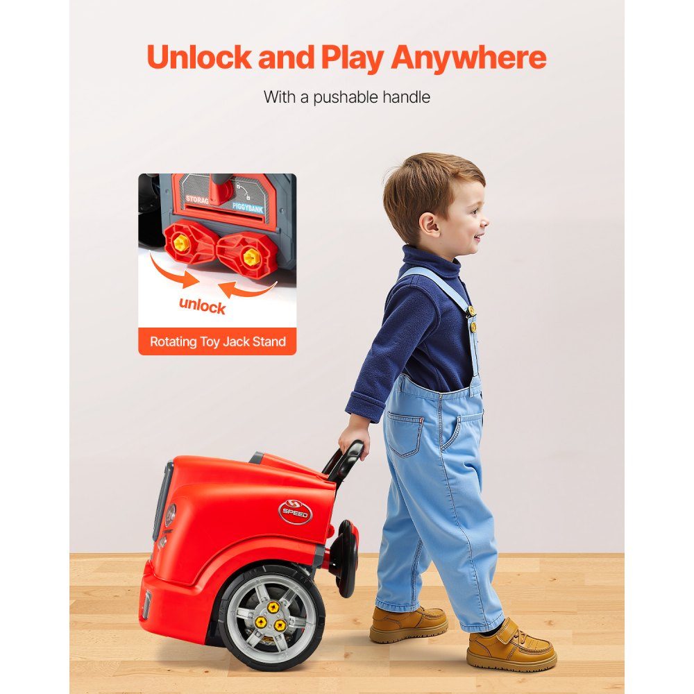 Jouet à moteur, kit de réparation de voiture de 60 pièces pour enfants avec pièces détachables, lumières et sons, volant et klaxon, kit d'atelier mécanique pour enfants pour les tout-petits à partir de 3 ans, rouge