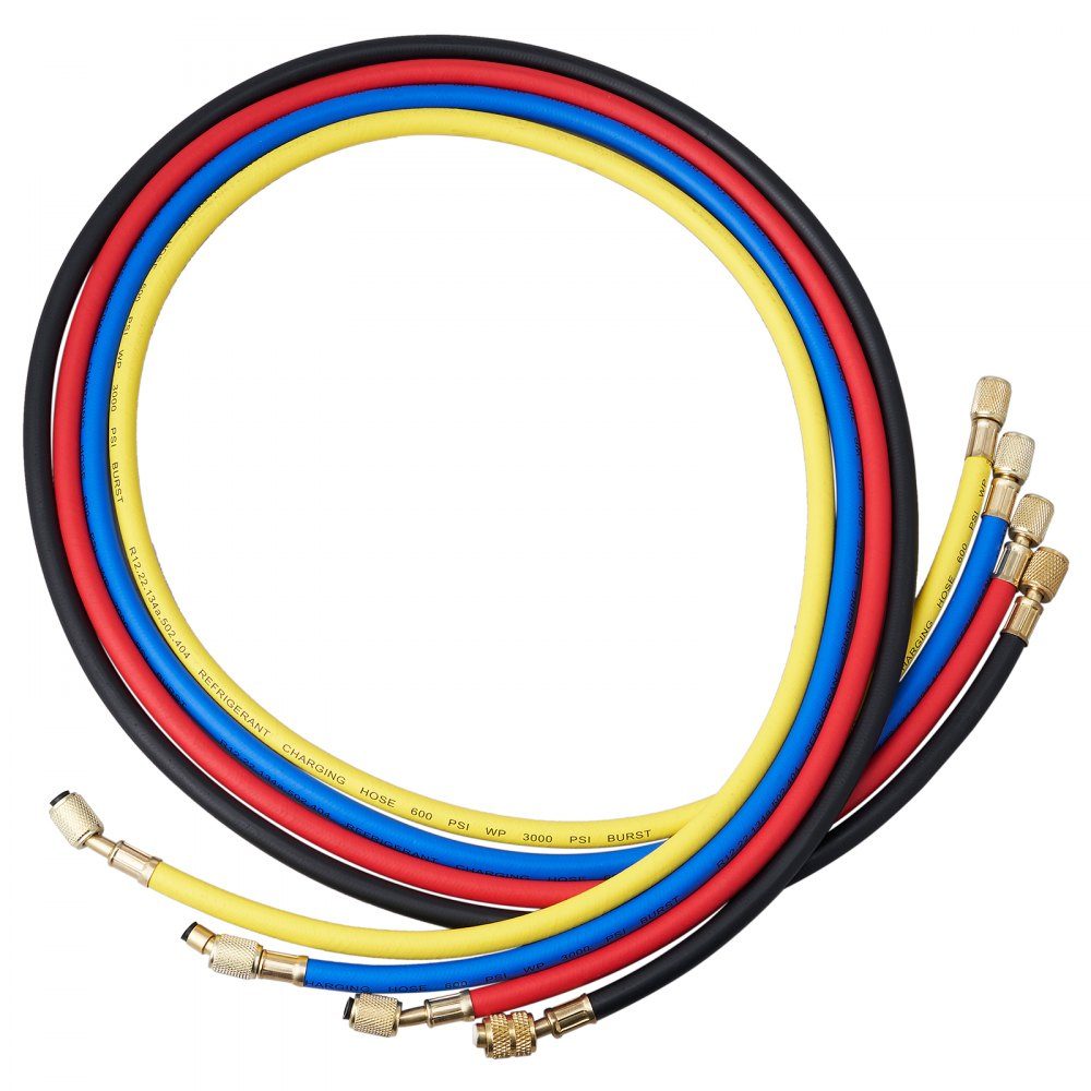 Refrigerant Pressure Gauge 4 Way Car Refrigerant Distributor Gauge Set R134A-R12-R410A-R22 AC 4pcs 1524mm Charging Hoses Refrigerant Distributor Gauge AC Diagnostic Tools Car Air Conditioner