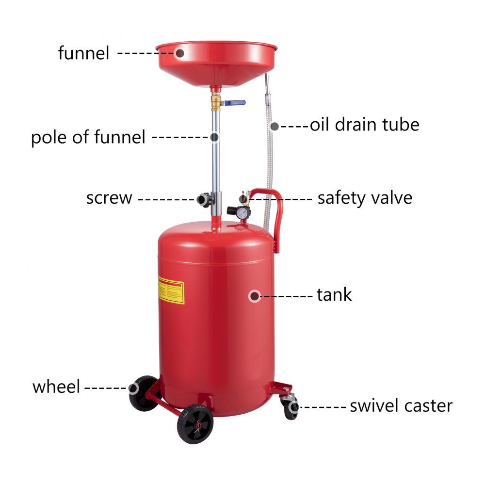 Réservoir de vidange d'huile usée, vidange d'huile Portable 75,7 l, à commande pneumatique, avec Valve d'air