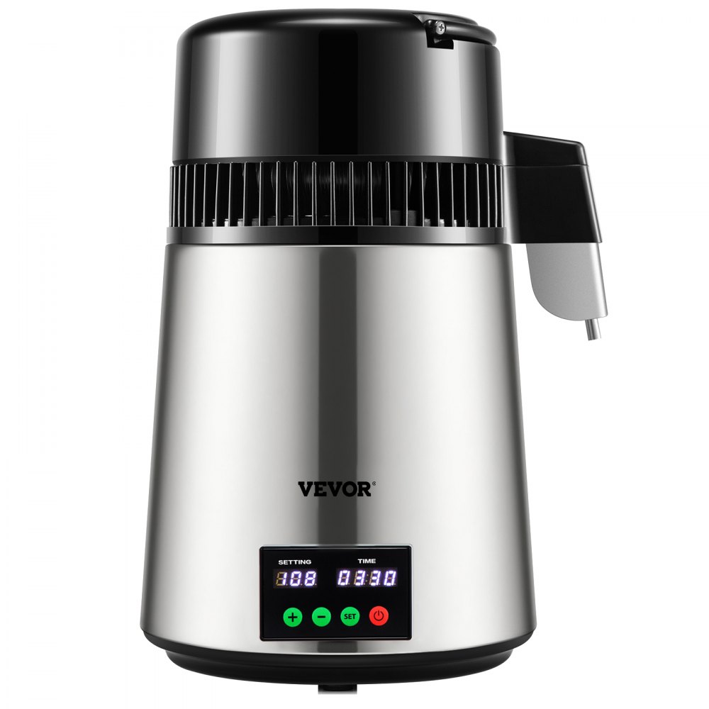 Water Distiller 1L/H Household Silver Water Distiller Make Distilled Water 750W, Double Screen Stainless Steel Distiller System with Glass Jug Distill Pure Water