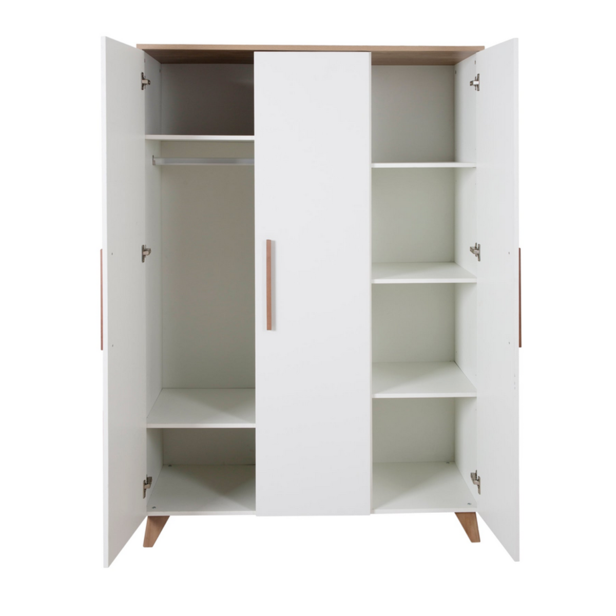 roba wardrobe 'Ole', 3 doors, with wooden handles and feet, white / oak decor