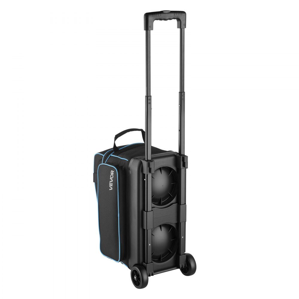 Bowlingballtasche für 3 Bälle mit Doppelrädern und separatem Fach für Schuhe (bis US-Größe 16) und übergroßer Zubehörtasche, ausziehbarer Griff, ausziehbar auf 105 cm, Schwarz + Blau