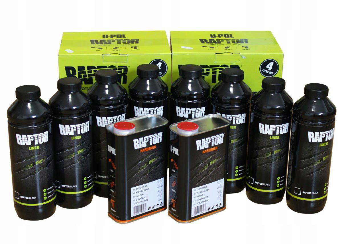 8x peinture originale RAPTOR UPOL 950 ml / 7,6 l chacune + kit de démarrage durcisseur et pistolet RLT/S4