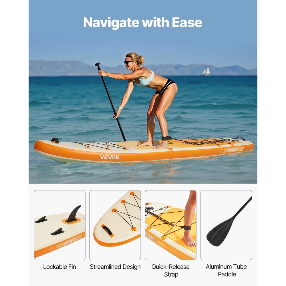 Aufblasbares Stand-Up-Paddle-Board (323 x 83,8 x 15,2 cm) Paddleboard, komplettes Set inklusive Pumpe, Paddelflossen-Rucksack, Knöchelleinengurt, rutschfestes Deck für Jugendliche und Erwachsene