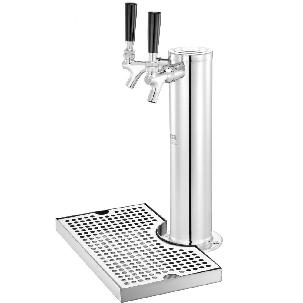 Kit de tour Kegerator, kit de conversion de bière avec 2 robinets, distributeur de tour de bière en acier inoxydable avec régulateur W21.8 à double jauge et coupleur de fût système S, plateau d'égouttage de bière pour fête à la maison