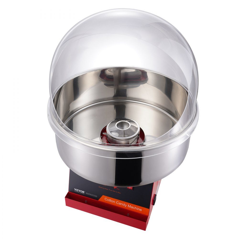 Elektrische suikerspinmachine, 1KW suikerspinmachine, commerciële suikerspinmachine met deksel, roestvrijstalen kom en suikerlepel, voor kinderverjaardagsfeestjes thuis, familiereünies (rood)