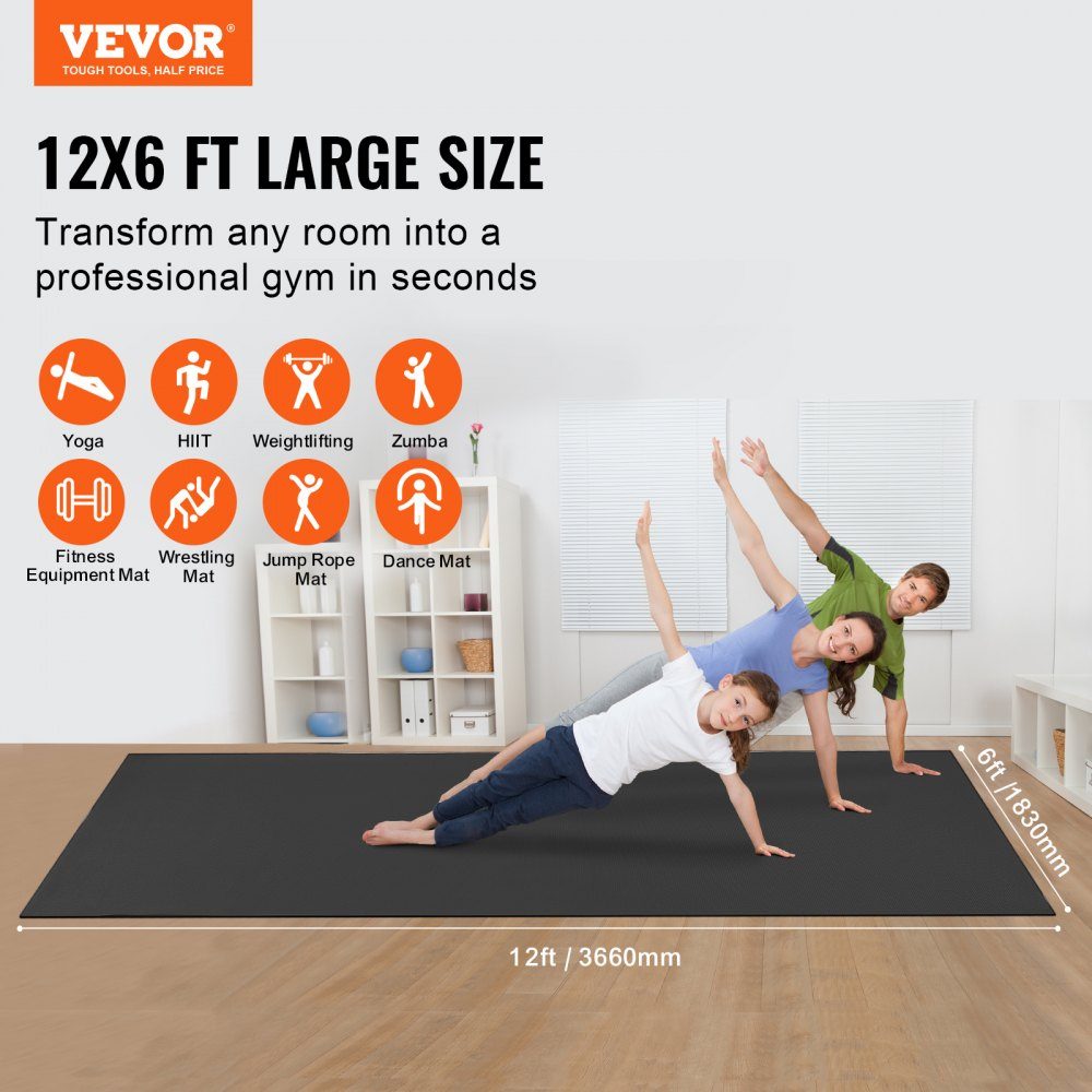 Trainingsmatte, rutschfeste Premium-Yogamatte mit hoher Dichte, Übungs-Yogamatte für Männer und Frauen, Fitness- und Trainingsmatte mit Tasche und Gurt, für alle Arten von Heim-Yoga, Pilates und Bodentraining (3,6 x 1,8 m)