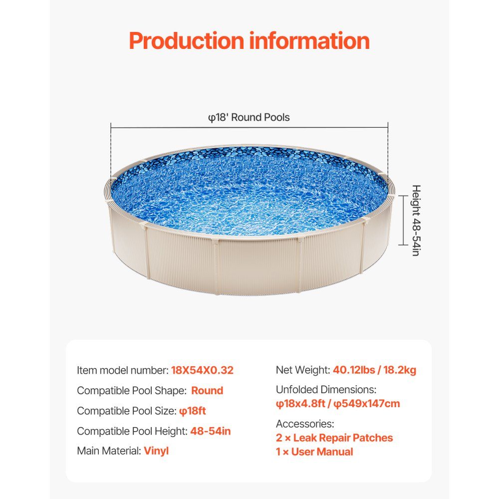 Round pool liner, φ 549 x 147 cm, inner liner, replacement liner, inner cover, swimming pool liner, overlapping vinyl liner with standard thickness, for above ground pools with 137 cm wall height