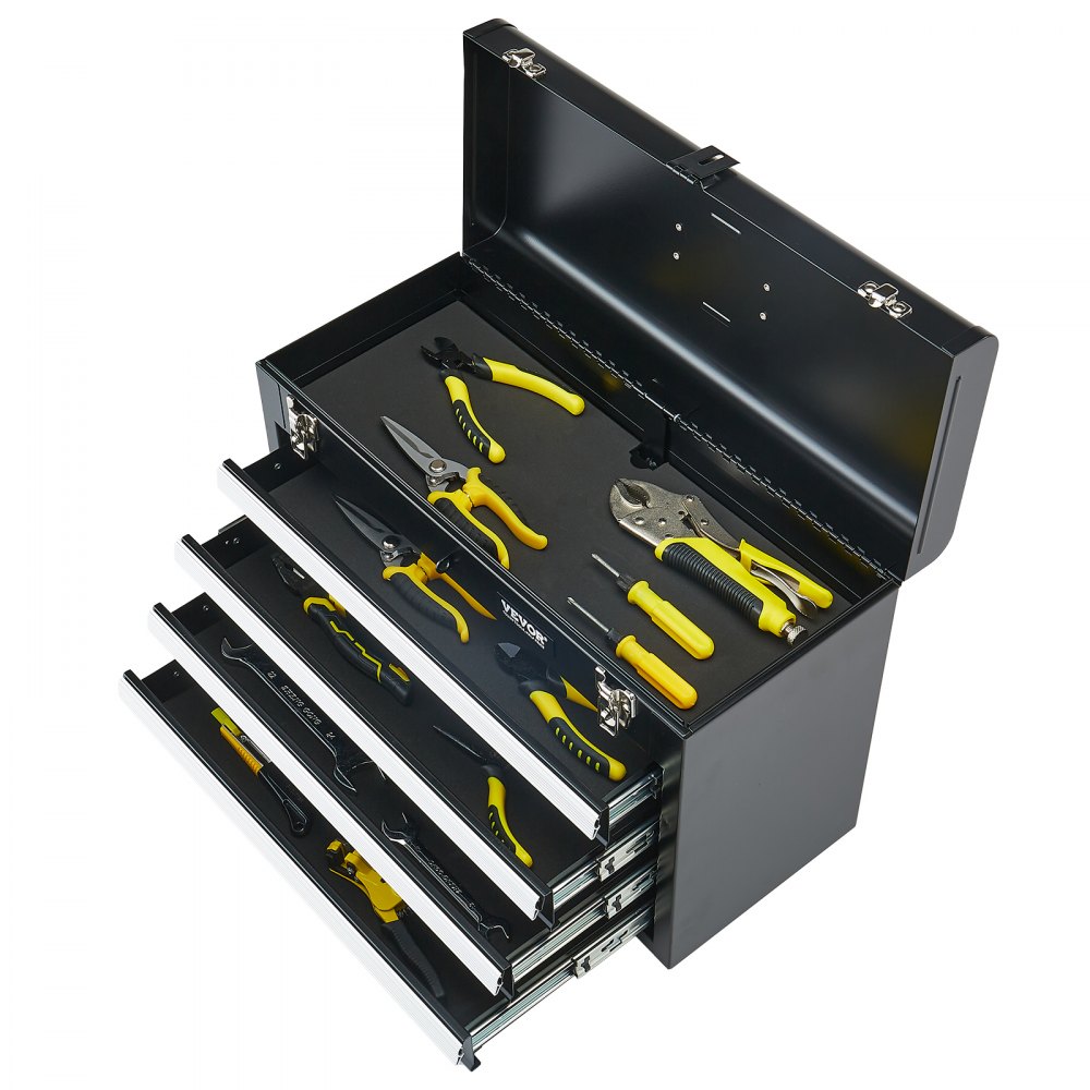 Gereedschapskist 520x218x361 mm, gereedschapskist met 4 laden, gereedschapskist met EVA-inzetstukken, ladeslot met kogellagers & poedercoating, multifunctionele gereedschapsorganizer Gereedschapskist 520x218x361 mm, gereedschapskist met 4 laden, gereedschapskist met EVA-inzetstukken, ladeslot met kogellagers & poedercoating, multifunctionele gereedschapsorganizer