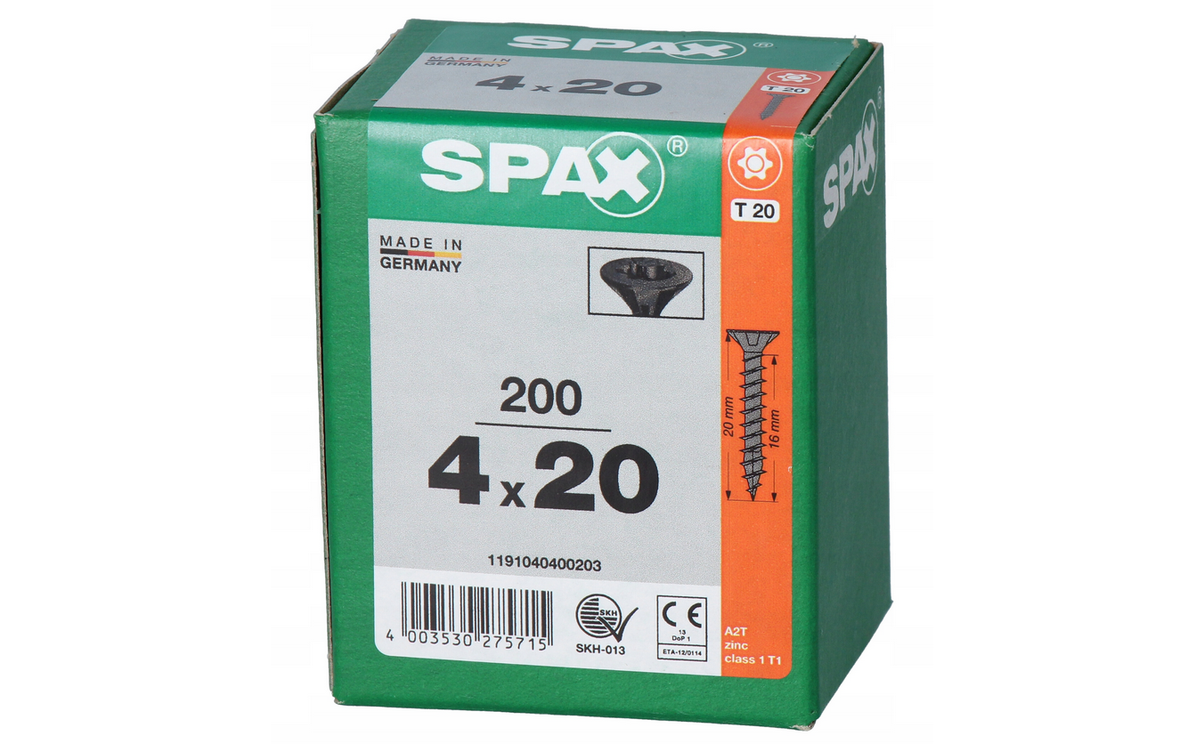 Wkręty Spax uniwersalne czarne SPAX 4x20 T20 gwint pełny 200 sztuk 1191040400203 Wkręty Spax uniwersalne czarne SPAX 4x20 T20 gwint pełny 200 sztuk 1191040400203