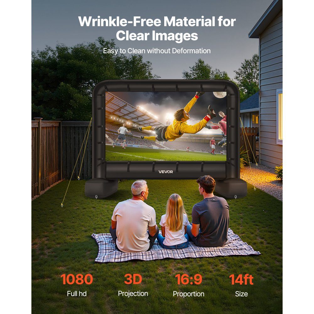 Inflatable Movie Screen, 600D Projection Projector Screen, Projection Screen with Portable Storage Bag, 16:9 Movie Projection for Home Theater Theme Party, Pool Fun (328x130x251cm)