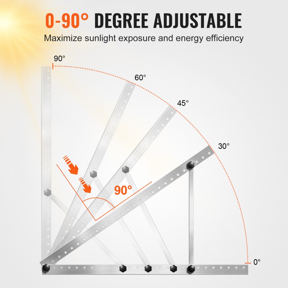 Zonnepaneelbeugels 50" 0-90° verstelbare zonnepaneelbeugels voor 100-550W zonnepanelen, lichtgewicht aluminium beugels met opvouwbare kantelpoten voor campers, daken, boten, off-grid