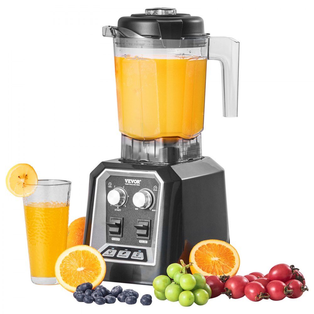 Mixer commercial stand mixer 2200W with plastic container, high-performance mixer power professional mixer kitchen mixer with 3 functions, for frozen drinks, shakes, smoothies and crushed ice, black