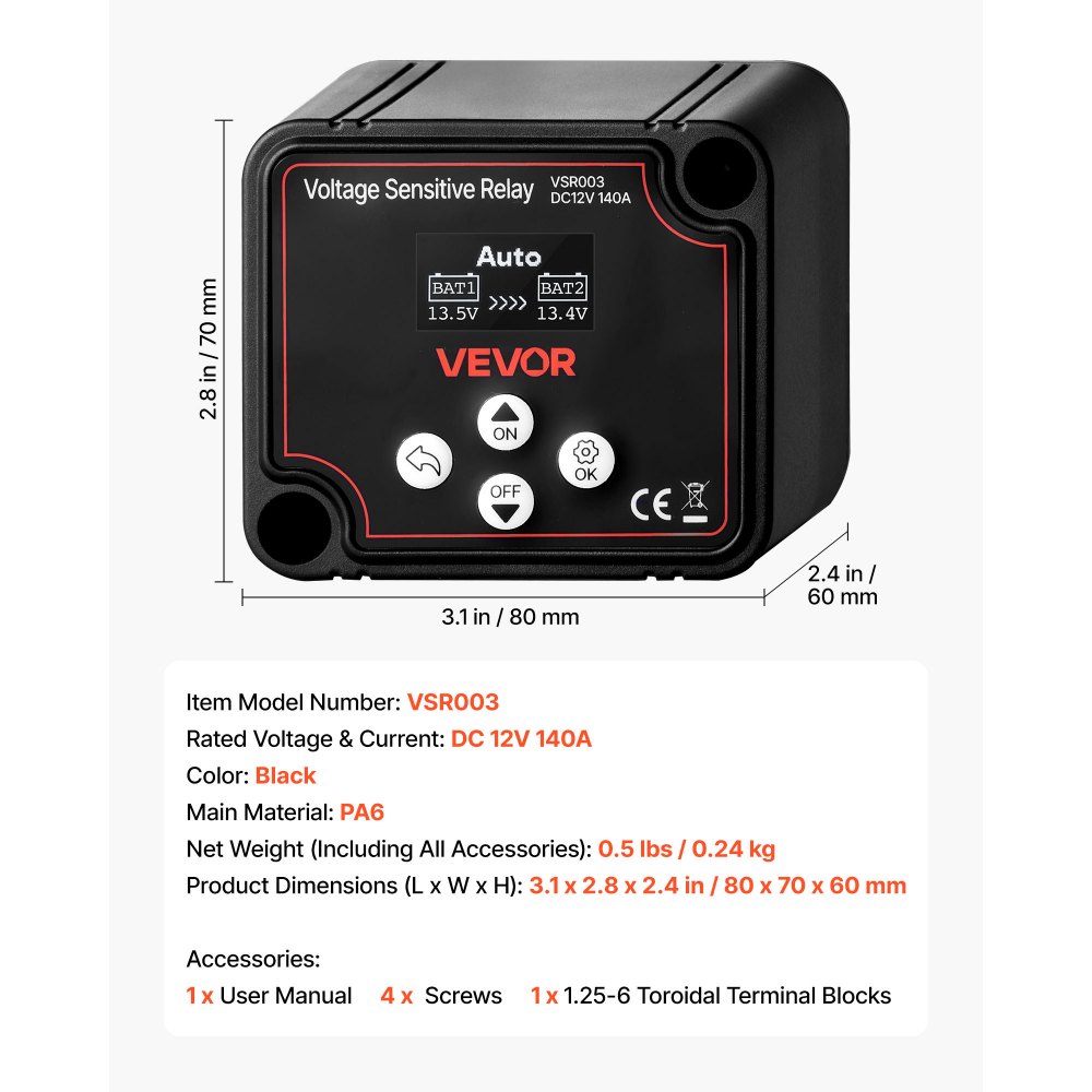 Isolator Relay 12V 140A Dual Battery Isolator with LCD Screen Smart Battery Isolator Switch for Lithium Lead Acid Batteries for Car Truck RV UTV ATV Boat Isolator Relay 12V 140A Dual Battery Isolator with LCD Screen Smart Battery Isolator Switch for Lithium Lead Acid Batteries for Car Truck RV UTV ATV Boat