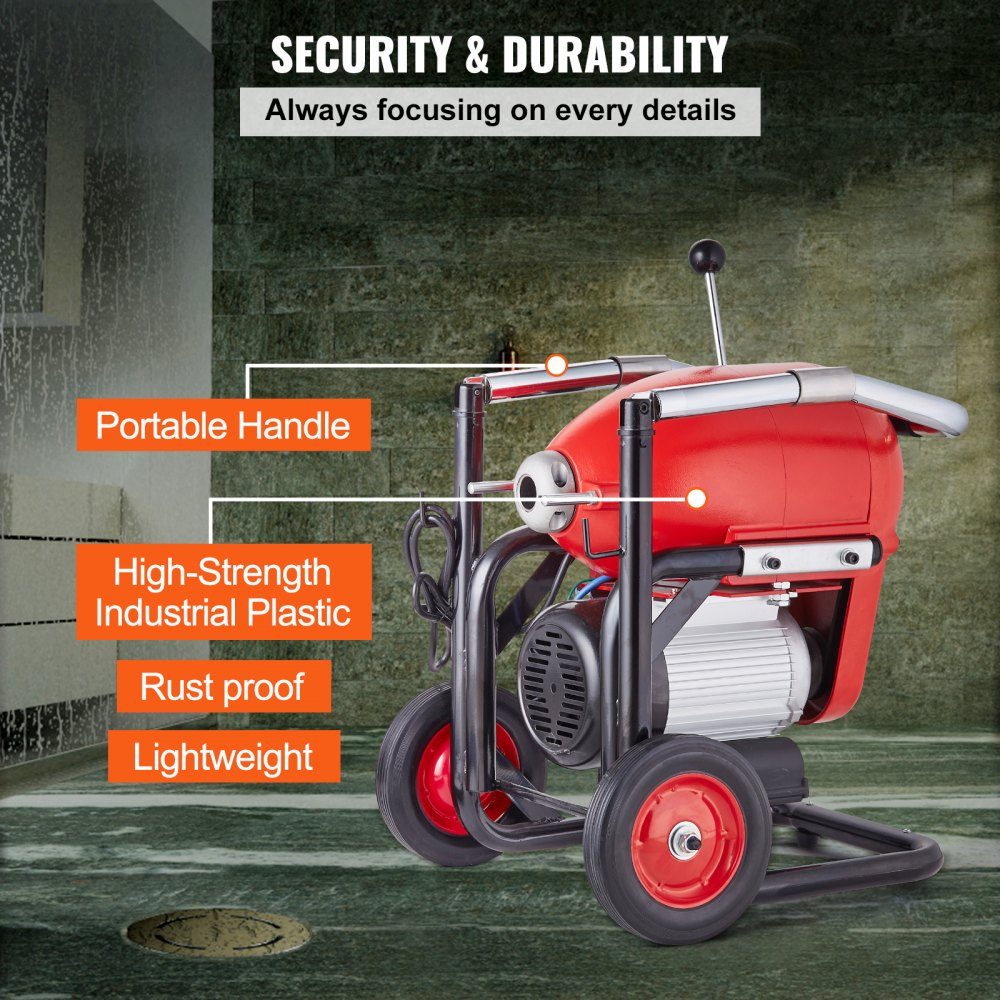 Pipe Cleaning Machine 120ft x 6/5in, 1100W Manual Feed Electric Pipe Cleaning Machine - with 6 Cutters and CW/CCW Control for 4" to 8" Pipes