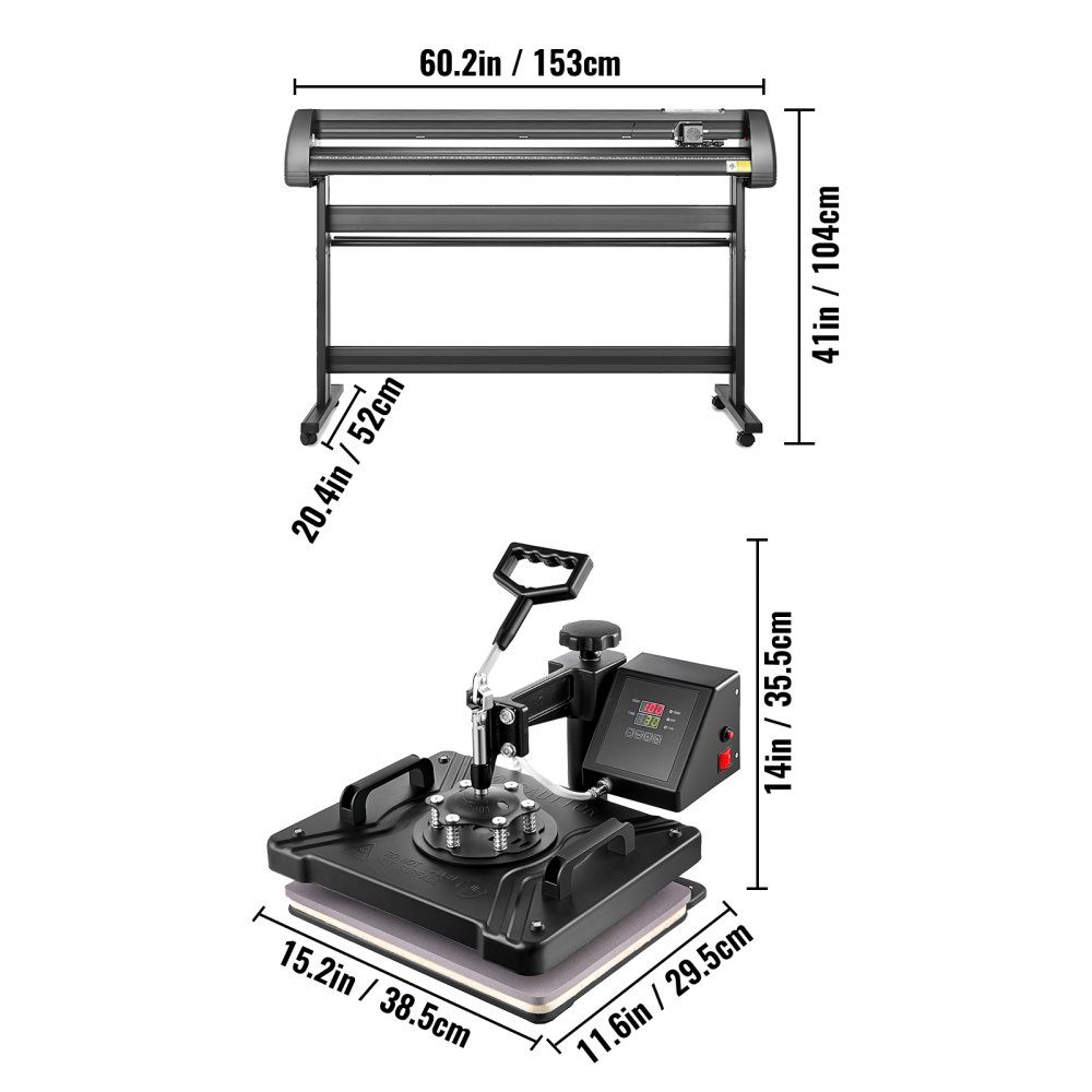 38x30cm hittepersmachine, 5 in 1 transferpers, hittepersmachine en 1350 mm vinylsnijplotter Snijplotter Desktopmachine