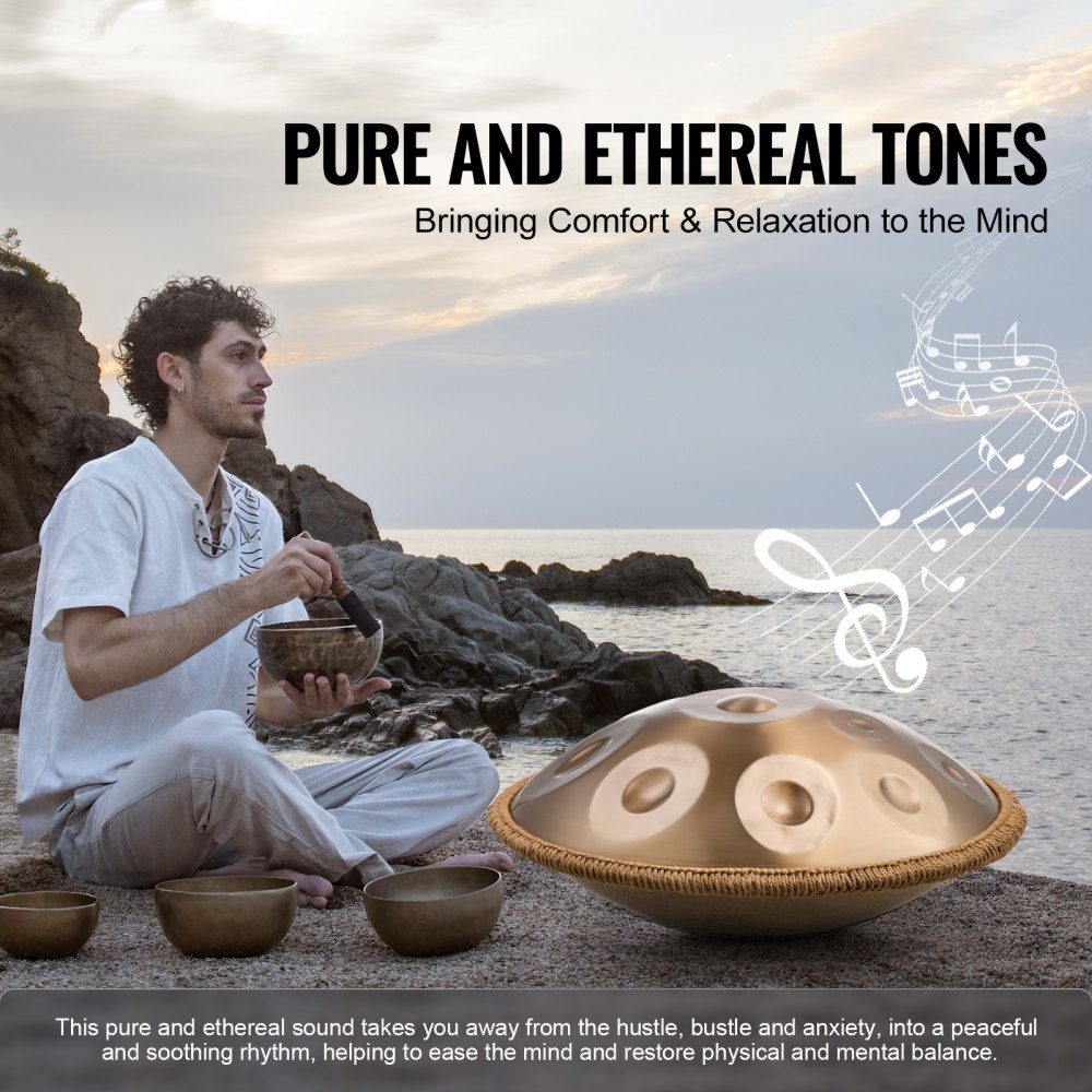 Handpan, 55cm, 12 Notes, D Minor Hand Drum, Drum Instrument with Mallets, 440Hz Handpan Stand and Carry Bag, Healing Steel Sound Drum, Percussion Instruments for Adults and Beginners