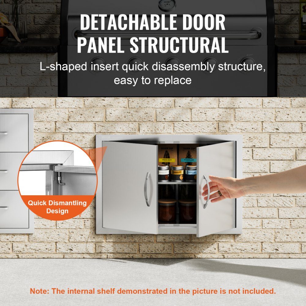 Grill Access Door 711x482mm Double Outdoor Kitchen Door Flush Mount Stainless Steel Door Vertical Wall Door with Handles for Grill Island Grill Station Outdoor Cabinet