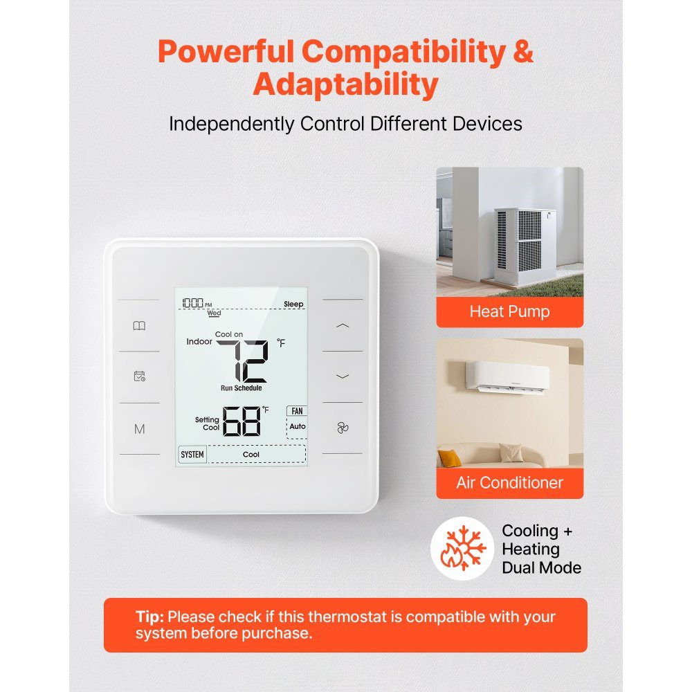 Thermostat programmable 7 jours, thermostat d'ambiance pour pompe à chaleur, climatisation, chauffage au sol, écran LED avec rétroéclairage, large plage de température de 5 à 37 °C, blanc
