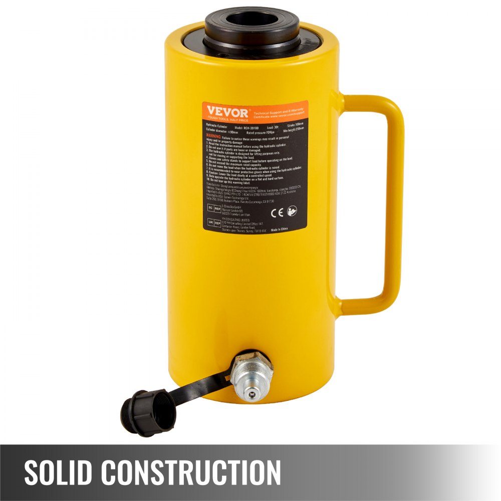 Hydraulic Cylinder Jack Capacity 30 Ton Hydraulic Cylinder 100mm Stroke Single Acting Portable Yellow Hydraulic Jack Hollow Piston Jack Hydraulic Bottle 6.9kg for Rigger Manufacturer