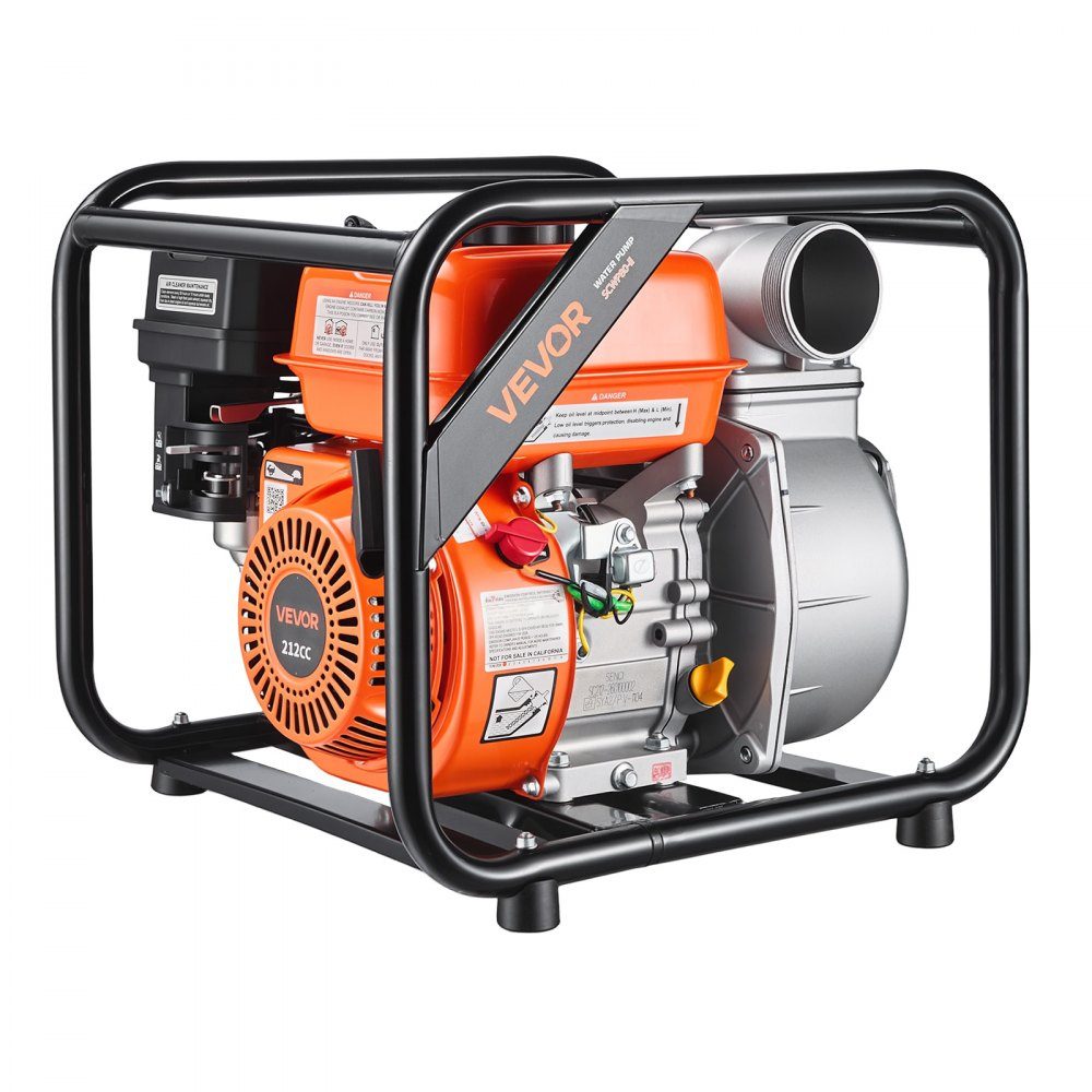 Benzin-Wasserpumpe 43 m Förderhöhe, Schmutzwasserpumpe 7 PS, tragbare Motorpumpe, Benzinmotor mit 762 cm Auslaufschlauch, Gusslaufrad, Gartenpumpe für Bewässerung, Teiche & Pools