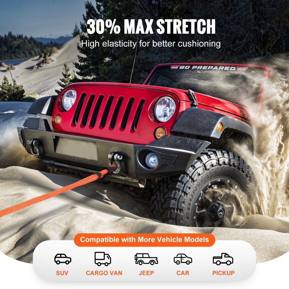 Sleepkabel 22 mm x 6 m 13871 kg Zware off-road sleepband Extreem zware sleepkabel met 30% elastische energie Sleephulp voor Jeep Auto Vrachtwagen ATV UTV SUV Tractor