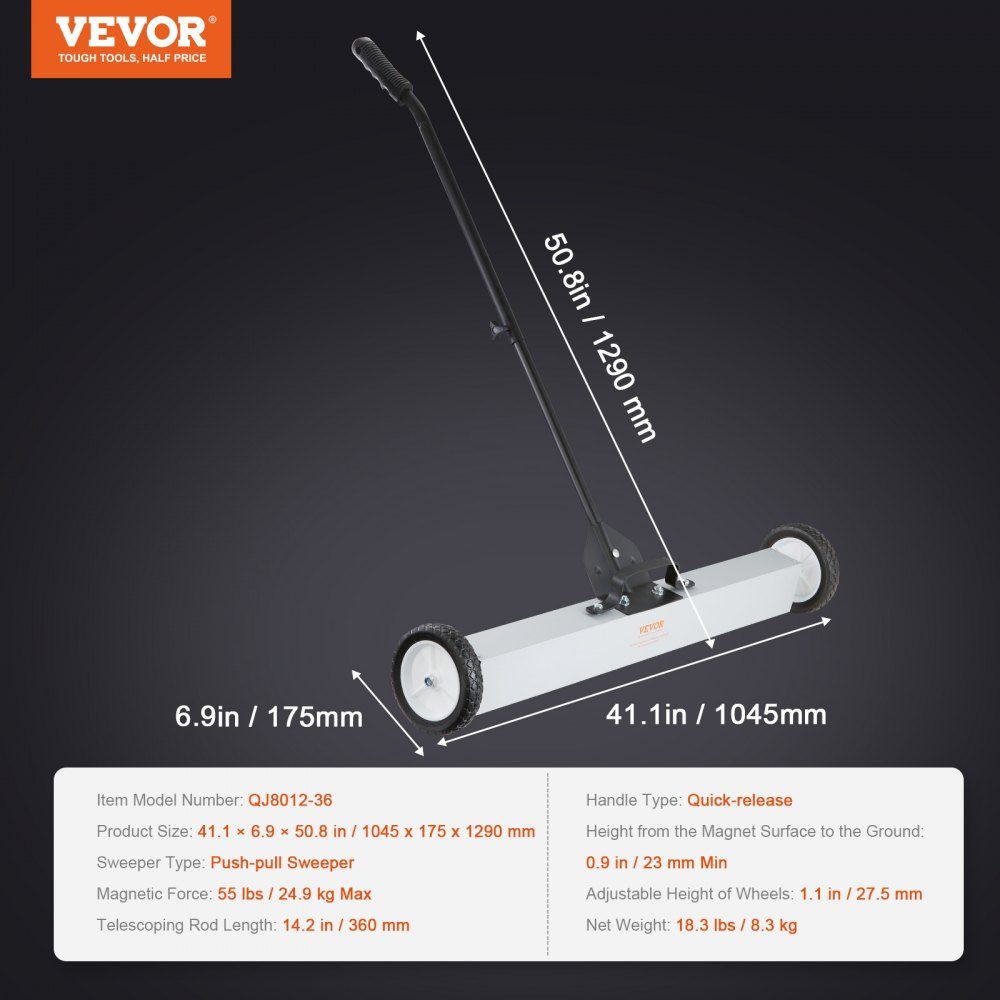 Magnetic broom magnetic sweeper 77-113 cm, magnetic sweeper magnetic broom magnetic broom magnetic lifter 24.9 kg magnetic force magnetic chip collector floor sweeper sweeper