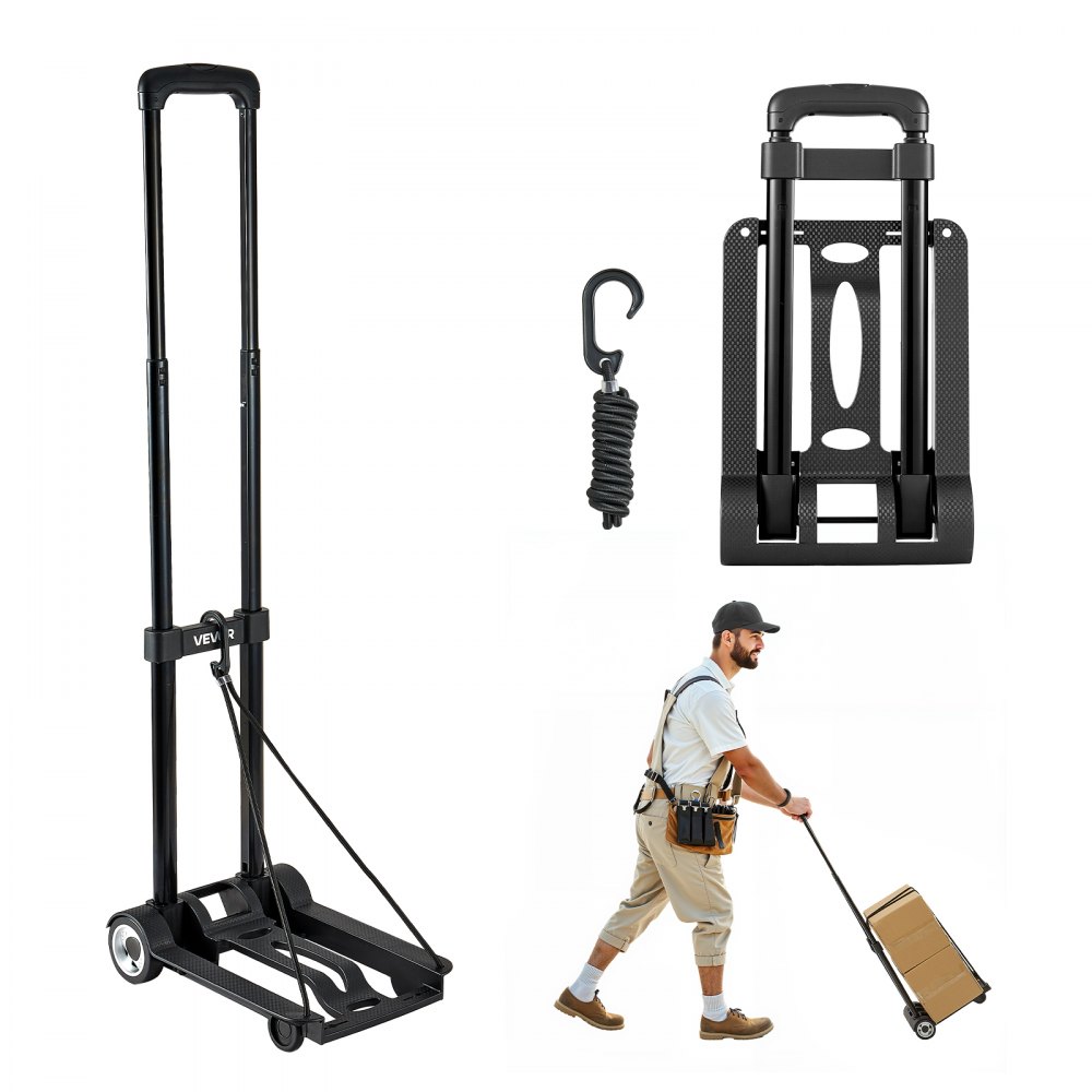 Diable pliable Capacité 50 kg Chariot de transport avec 2 roues et 1 corde élastique Chariot à usage général avec plate-forme pour meubles de voyage à l'aéroport Bagages Bureau Déménagement Noir 320 x 235 x 965 mm Diable pliable Capacité 50 kg Chariot de transport avec 2 roues et 1 corde élastique Chariot à usage général avec plate-forme pour meubles de voyage à l'aéroport Bagages Bureau Déménagement Noir 320 x 235 x 965 mm