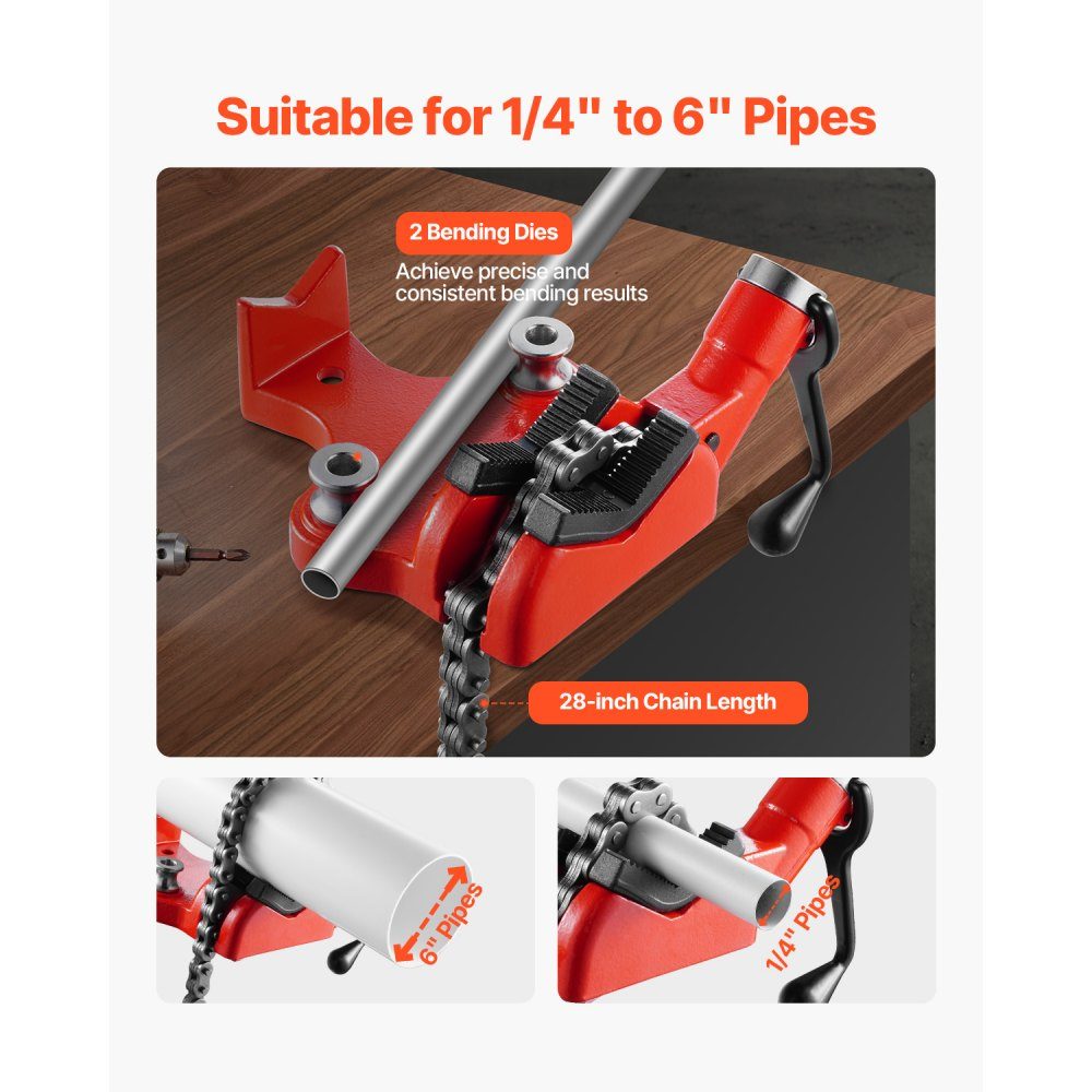 Kettingpijpschroef, 6,35-152,4 mm pijpcapaciteit, 710 mm zware ketting en gietijzeren basis, industriële kwaliteit pijpklemming voor loodgieterswerk, autoreparatie, metaalbewerking