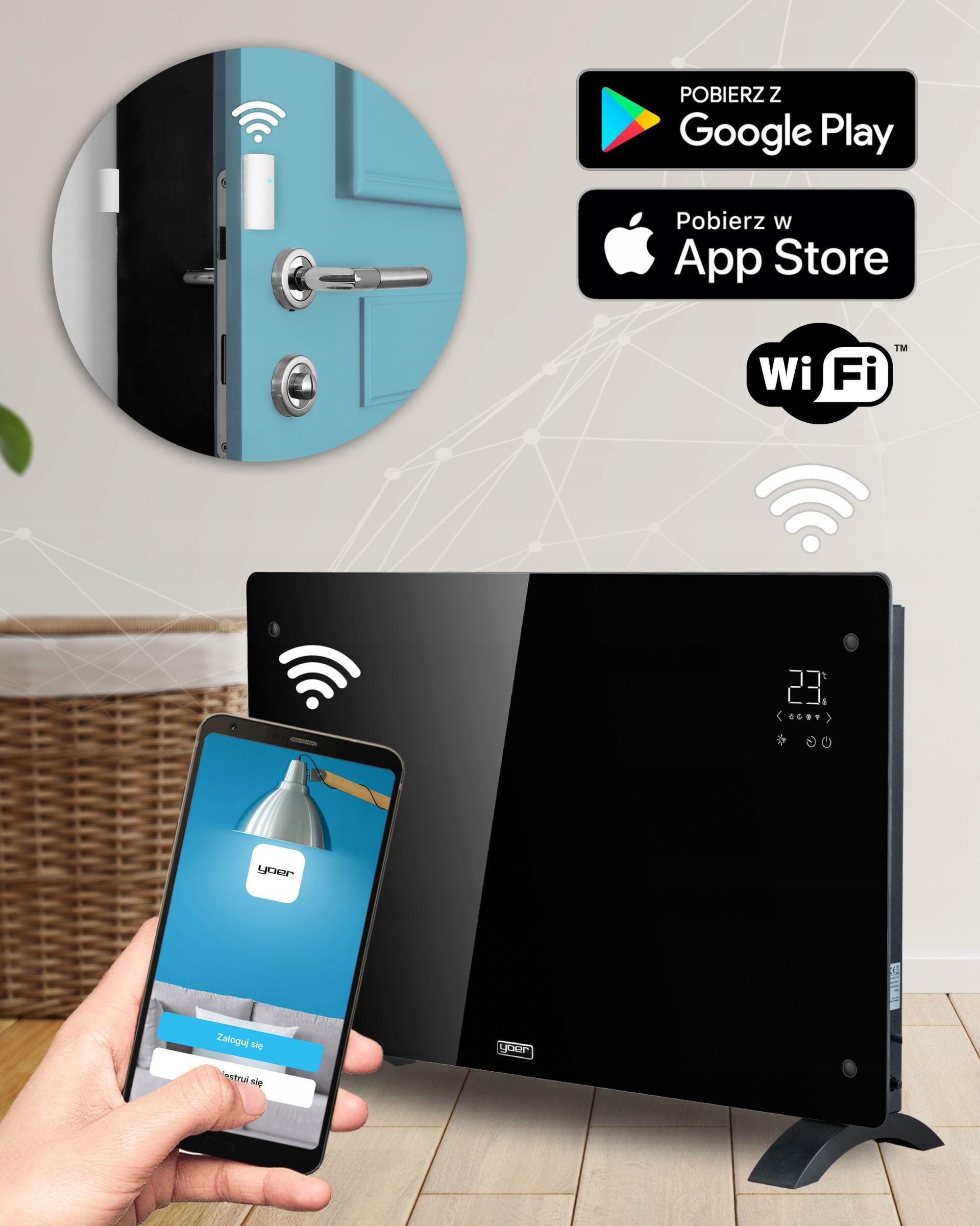 Radiateur électrique en verre 2500 W avec WiFi et mode économie d'énergie - intelligent et élégant