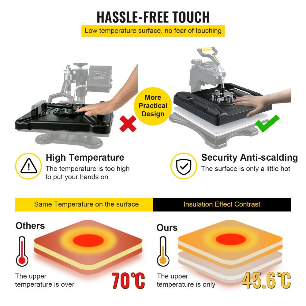 1200W Heat Press 8 in 1 T-Shirt Press 38x38cm Black Heat Press T-Shirt Heat Press for Applying Letters, Numbers and Patterns